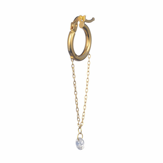 Hoop Earrings with a Chain and a Crystal drop - Oria.jewelry