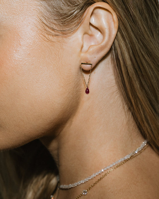 Ruby Drop Bar Single Earring - Oria.jewelry