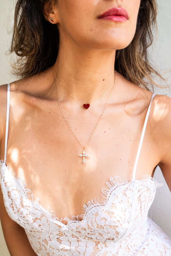 The Maroon Enamel Heart Necklace - Oria.jewelry