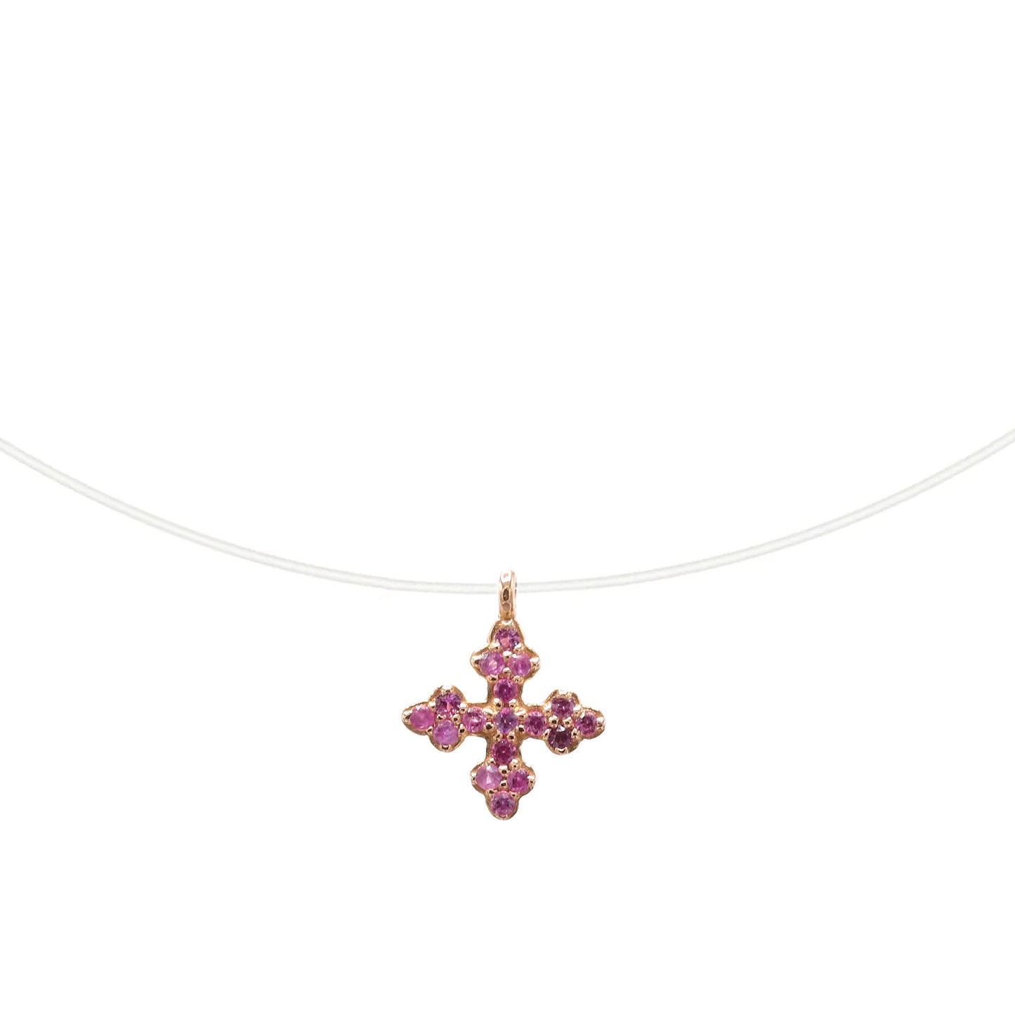 Fishing Line Choker with a Pink Sapphire Cross - Oria.jewelry