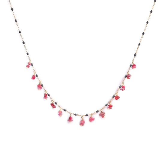 Load image into Gallery viewer, The fiery spinel necklace with grey enamel - Oria.jewelry
