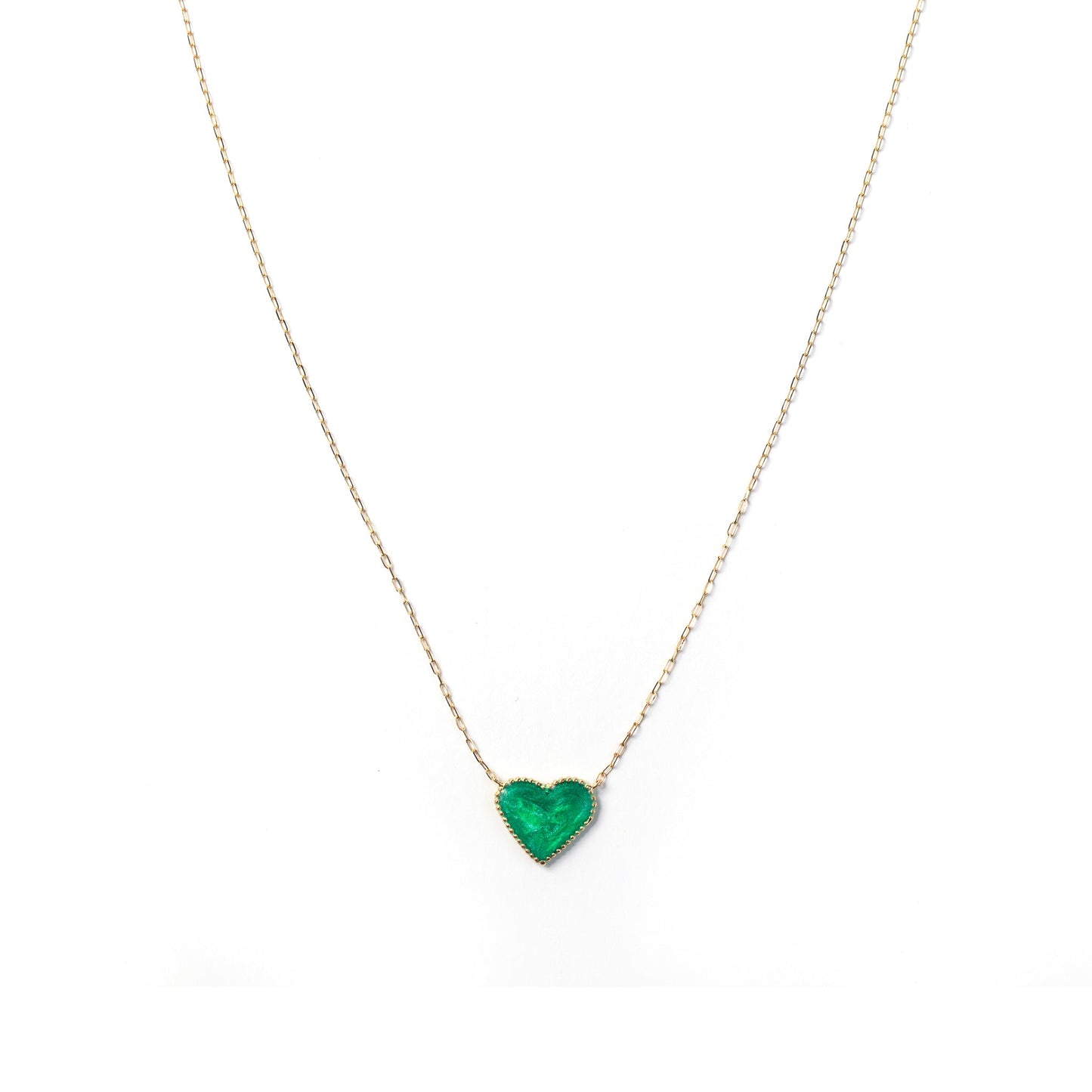 The Green Enamel heart necklace - Oria.jewelry